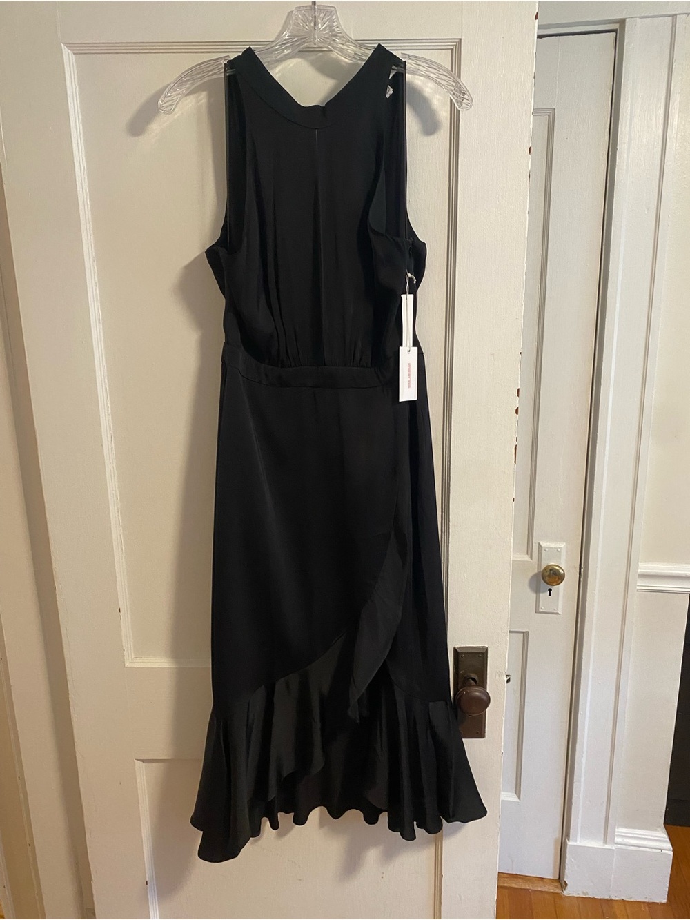 Good American Black Ruffle-Hem Midi Dress